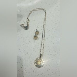 Gold Sun Pendant Necklace and Earring Set